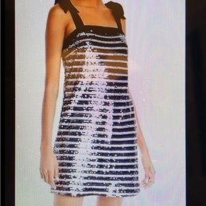 NWT Aqua sequin stripe mini dress with velvet tie straps size large